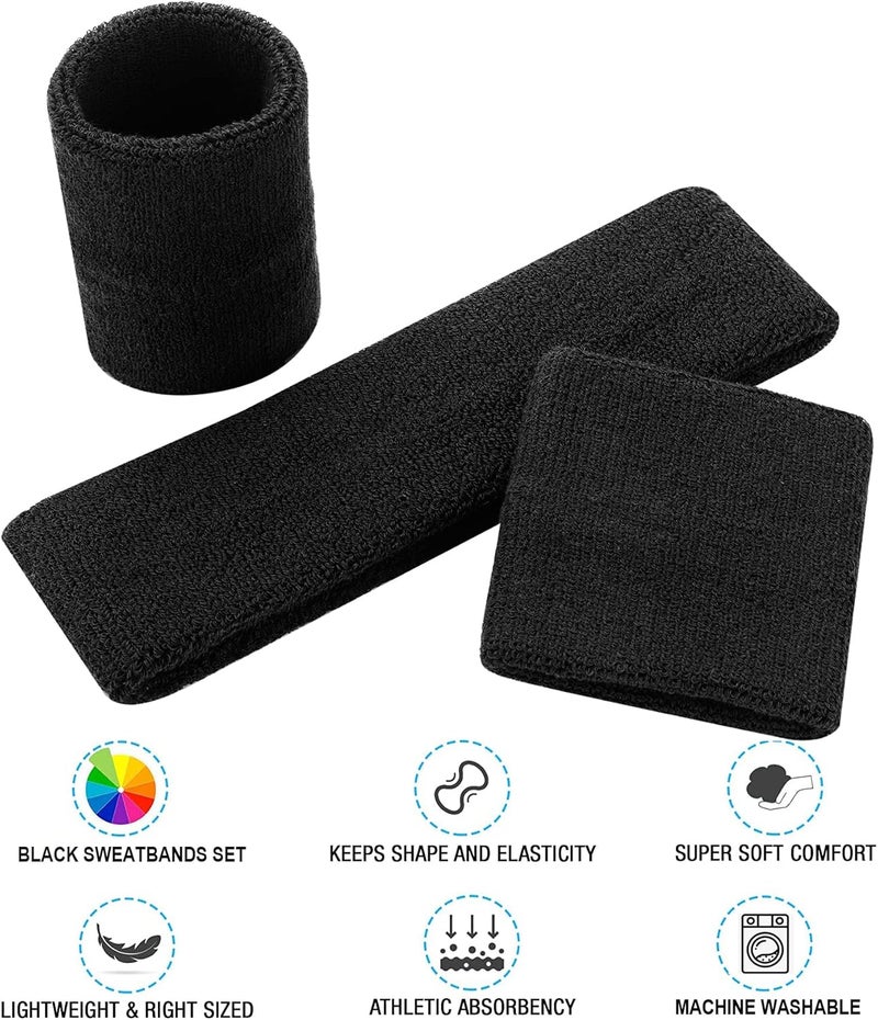 FACATH Sweatbands Headband and Wrist Set, Cotton Sweat Band for Athletic Men and Women, Sweatbands Sports Headbands for Working Out, Running, Basketball, Tennis, Yoga - Image 2